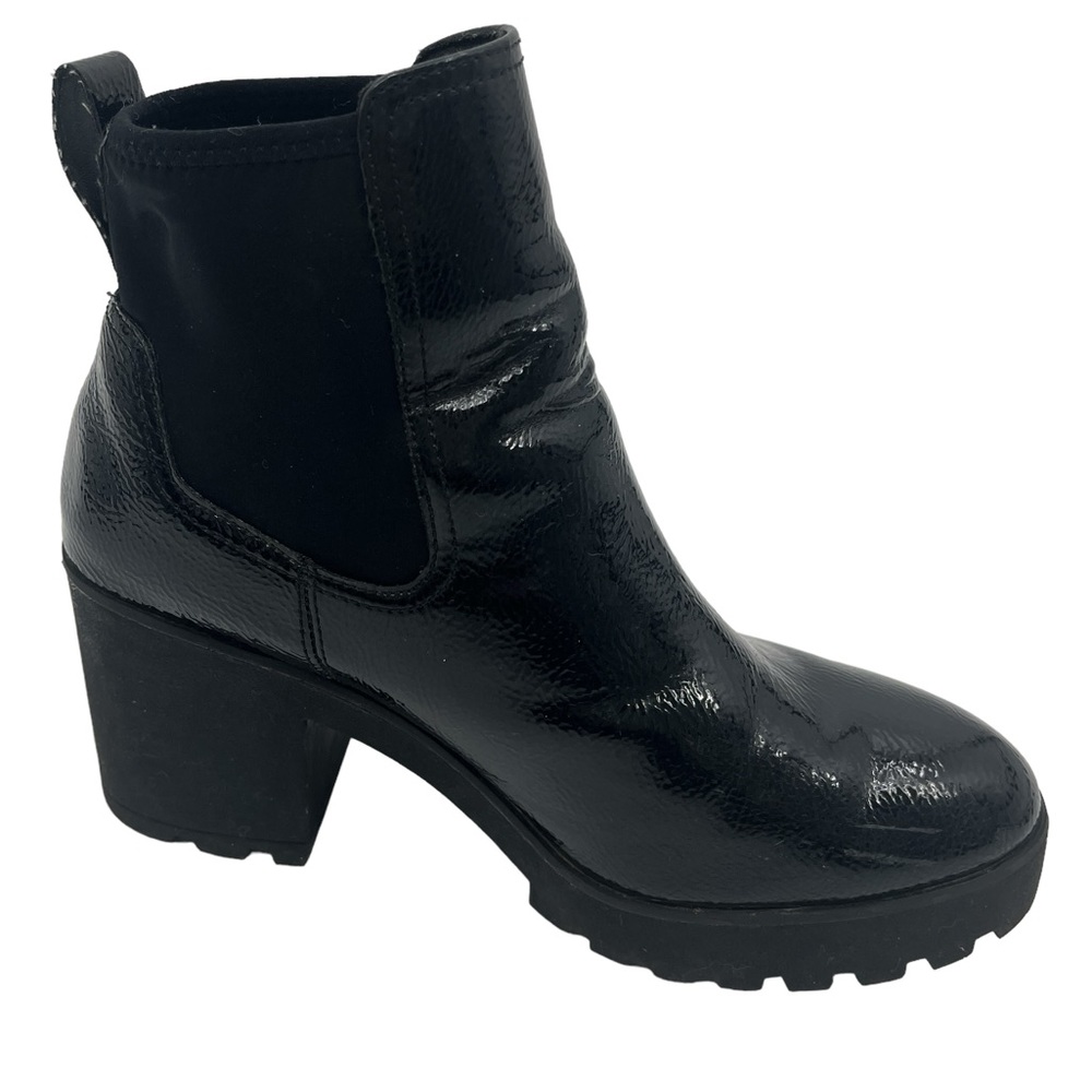 Aldo Womens Black Shiny Rain Chunky Heel Chelsea Boots Size 7